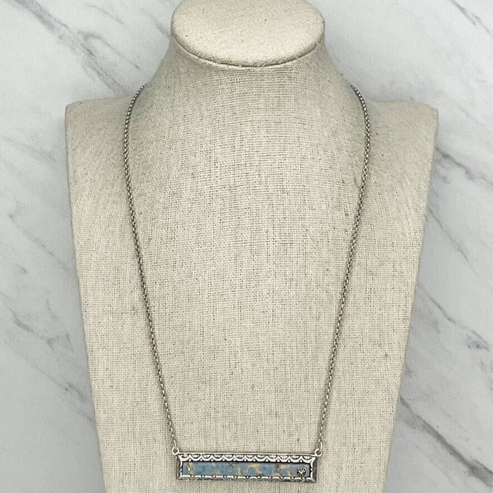 Chicos Silver Tone Chain Blue Bar Pendant Double Clasp Layering Necklace 20" ✨